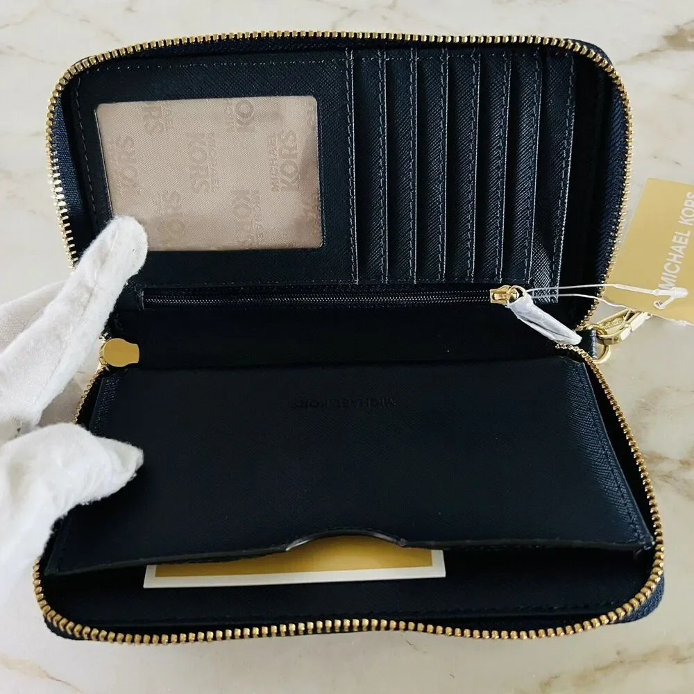 MICHAEL KORS Fulton Navy Flat Multi Function Phone Case Zip Wallet Wristlet
